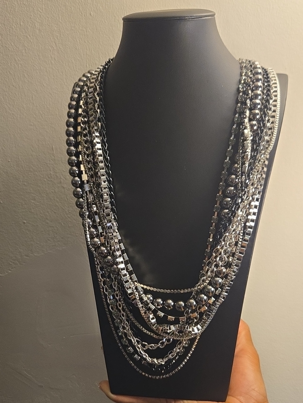 Paparazzi Silver Multi-Strand Layered Statement Necklace